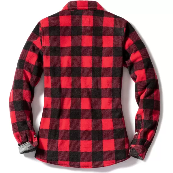 CQR Womens Long Sleeve Heavyweight Fleece Shirts Plaid Button Up Shirt Warm Charmbray Trim Lined Collar ShirtPolar Fleece Red