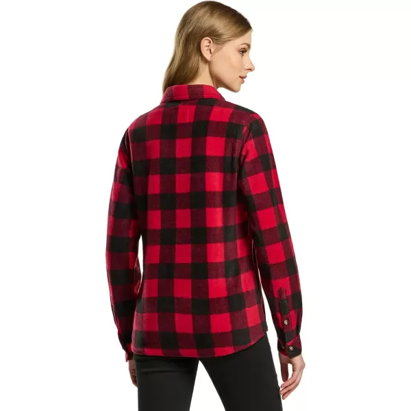 CQR Womens Long Sleeve Heavyweight Fleece Shirts Plaid Button Up Shirt Warm Charmbray Trim Lined Collar ShirtPolar Fleece Red