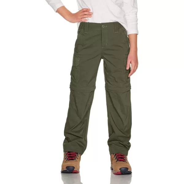 CQR Kids Youth Hiking Cargo Pants UPF 50 Quick Dry Convertible Zip Off Pants Outdoor Camping PantsConvertible Army Green