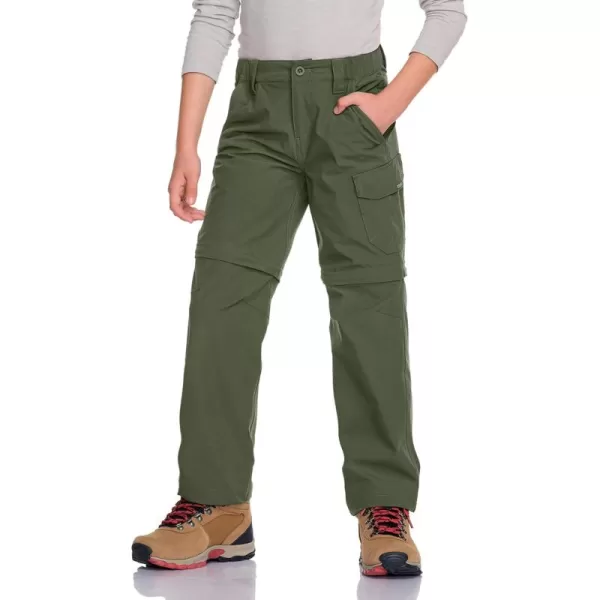 CQR Kids Youth Hiking Cargo Pants UPF 50 Quick Dry Convertible Zip Off Pants Outdoor Camping PantsShenandoah Army Green