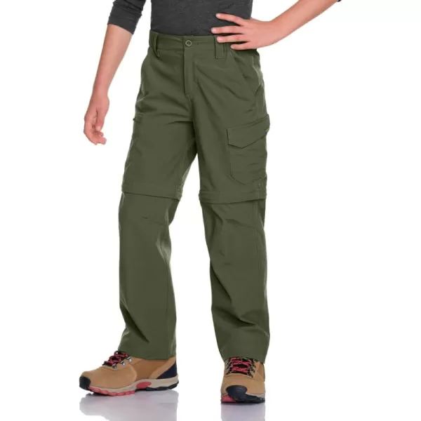 CQR Kids Youth Hiking Cargo Pants UPF 50 Quick Dry Convertible Zip Off Pants Outdoor Camping PantsShenandoah Zip Pocket Army Green