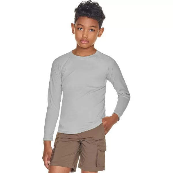 CQR Kids Youth UPF 50 Sun Shirts Dry Fit Long Sleeve T Shirt UV Sun Protection Fishing Shirts Athletic Sports TeeLong Sleeve Uv Sun Shirt Light Grey