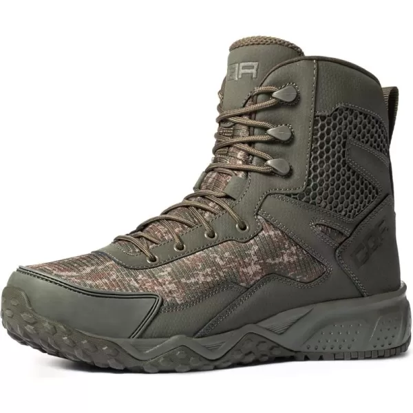 CQR Mens Military Tactical Boots Lightweight 6 Inches Combat Boots Durable EDC Outdoor Work BootsNo Zip Combat Boots Pixel Camo Green