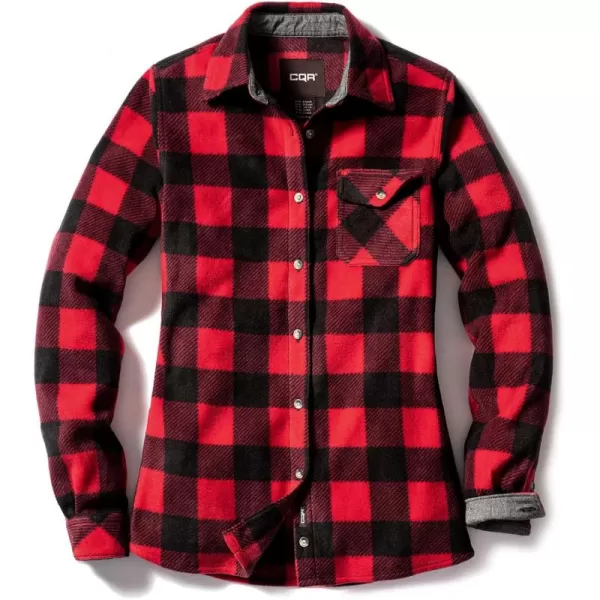 CQR Womens Long Sleeve Heavyweight Fleece Shirts Plaid Button Up Shirt Warm Charmbray Trim Lined Collar ShirtPolar Fleece Red