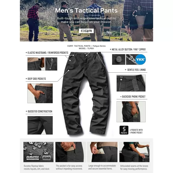 CQR Mens Quick Dry Work Pants Water Resistant Outdoor Tactical Pants Lightweight Stretch Cargo Hiking PantsDuratex Pants Black