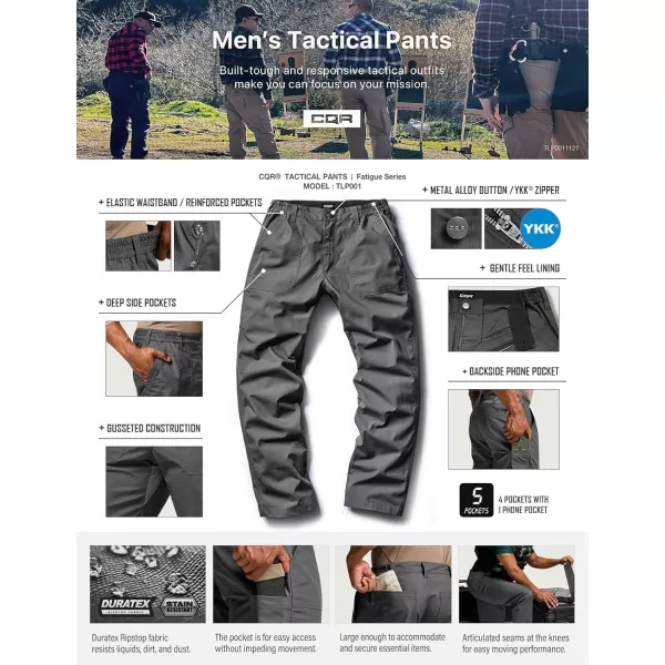 CQR Mens Quick Dry Work Pants Water Resistant Outdoor Tactical Pants Lightweight Stretch Cargo Hiking PantsDuratex Pants Charcoal