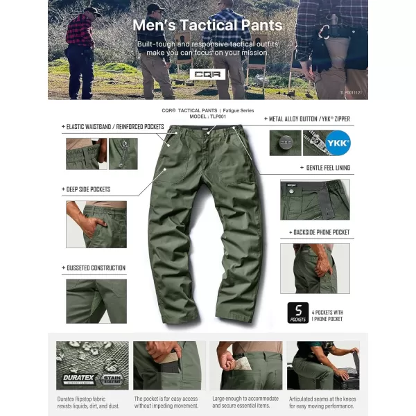 CQR Mens Quick Dry Work Pants Water Resistant Outdoor Tactical Pants Lightweight Stretch Cargo Hiking PantsDuratex Pants Green Kelp