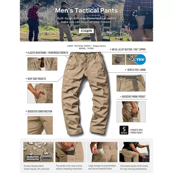 CQR Mens Quick Dry Work Pants Water Resistant Outdoor Tactical Pants Lightweight Stretch Cargo Hiking PantsDuratex Pants Khaki