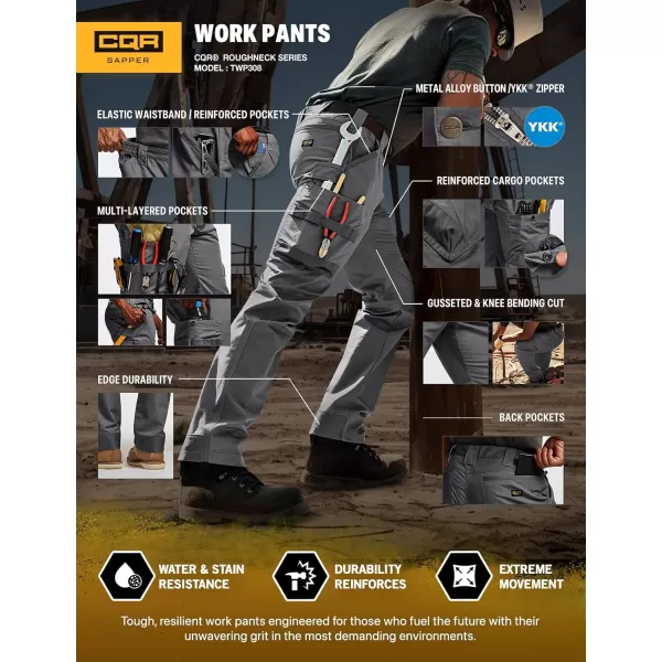 CQR Mens Quick Dry Work Pants Water Resistant Outdoor Tactical Pants Lightweight Stretch Cargo Hiking PantsFrontline Charcoal