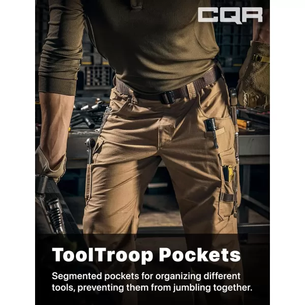 CQR Mens Quick Dry Work Pants Water Resistant Outdoor Tactical Pants Lightweight Stretch Cargo Hiking PantsWork Cargo Pants Coyote