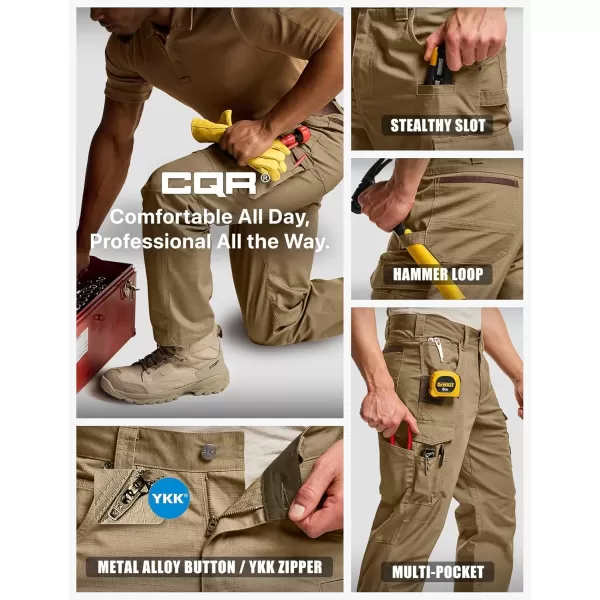 CQR Mens Quick Dry Work Pants Water Resistant Outdoor Tactical Pants Lightweight Stretch Cargo Hiking PantsWork Cargo Pants Coyote