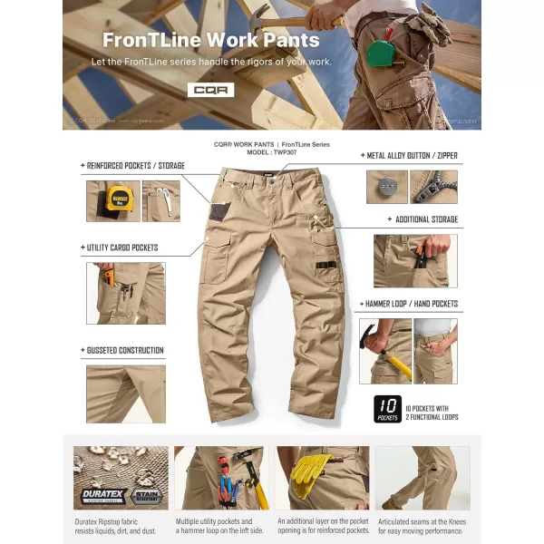 CQR Mens Quick Dry Work Pants Water Resistant Outdoor Tactical Pants Lightweight Stretch Cargo Hiking PantsWork Cargo Pants Khaki