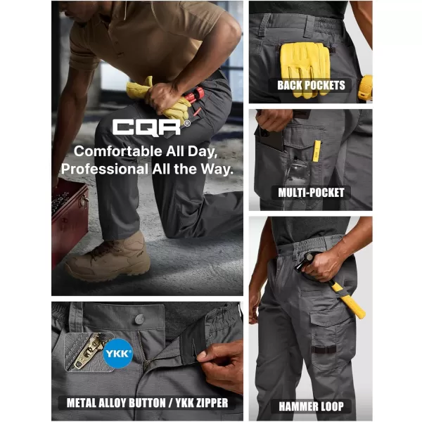 CQR Mens Quick Dry Work Pants Water Resistant Outdoor Tactical Pants Lightweight Stretch Cargo Hiking PantsWork Pants Charcoal