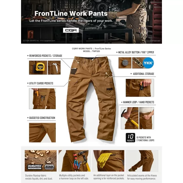 CQR Mens Quick Dry Work Pants Water Resistant Outdoor Tactical Pants Lightweight Stretch Cargo Hiking PantsWork Pants Copper Brown