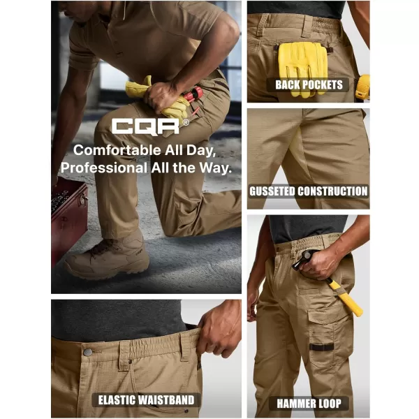 CQR Mens Quick Dry Work Pants Water Resistant Outdoor Tactical Pants Lightweight Stretch Cargo Hiking PantsWork Pants Cougar