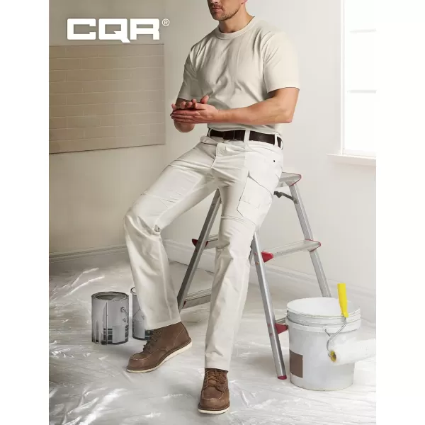 CQR Mens Quick Dry Work Pants Water Resistant Outdoor Tactical Pants Lightweight Stretch Cargo Hiking PantsWork Pants Frosted White