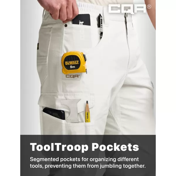 CQR Mens Quick Dry Work Pants Water Resistant Outdoor Tactical Pants Lightweight Stretch Cargo Hiking PantsWork Pants Frosted White