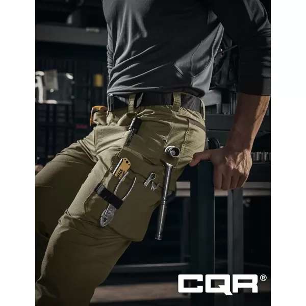 CQR Mens Quick Dry Work Pants Water Resistant Outdoor Tactical Pants Lightweight Stretch Cargo Hiking PantsWork Pants Soil Green