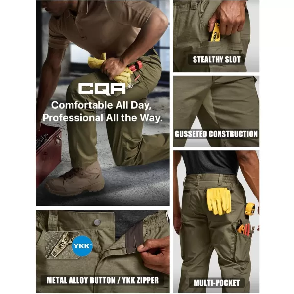 CQR Mens Quick Dry Work Pants Water Resistant Outdoor Tactical Pants Lightweight Stretch Cargo Hiking PantsWork Pants Soil Green