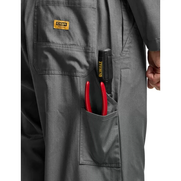 CQR Mens ZipFront Coverall Twill Stain ampamp Wrinkle Resistant Work Coverall Action Back Jumpsuit with Multi PocketsTwill Flap Long Sleeve Grey