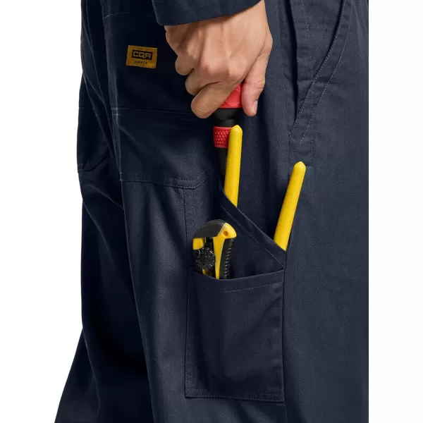 CQR Mens ZipFront Coverall Twill Stain ampamp Wrinkle Resistant Work Coverall Action Back Jumpsuit with Multi PocketsTwill Flap Long Sleeve Navy