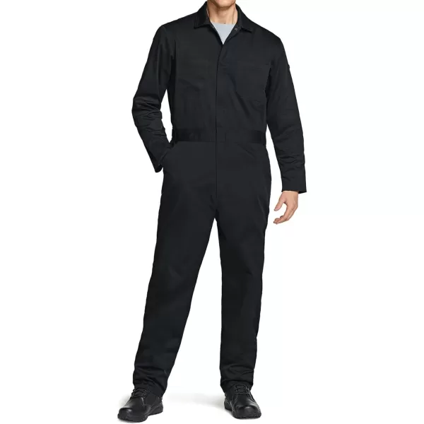 CQR Mens ZipFront Coverall Twill Stain ampamp Wrinkle Resistant Work Coverall Action Back Jumpsuit with Multi PocketsTwill Long Sleeve Black