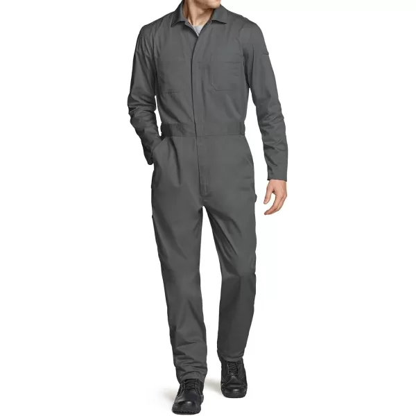 CQR Mens ZipFront Coverall Twill Stain ampamp Wrinkle Resistant Work Coverall Action Back Jumpsuit with Multi PocketsTwill Long Sleeve Grey