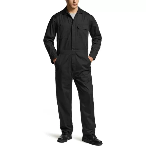 CQR Mens ZipFront Coverall Twill Stain ampamp Wrinkle Resistant Work Coverall Action Back Jumpsuit with Multi PocketsTwill Flap Long Sleeve Black