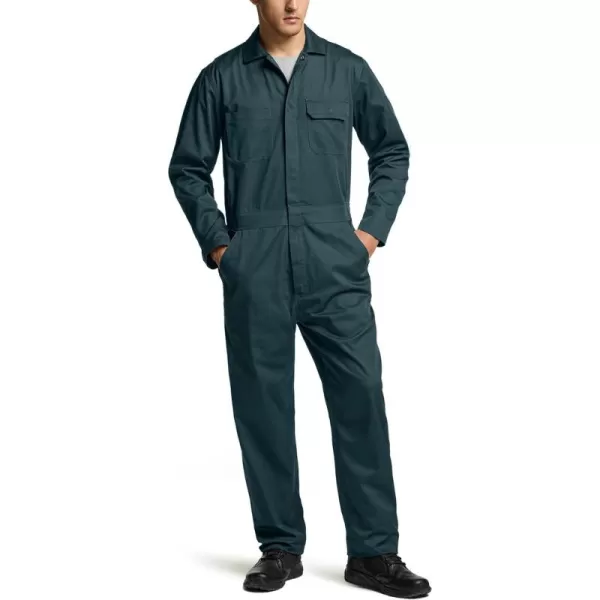 CQR Mens ZipFront Coverall Twill Stain ampamp Wrinkle Resistant Work Coverall Action Back Jumpsuit with Multi PocketsTwill Flap Long Sleeve Green