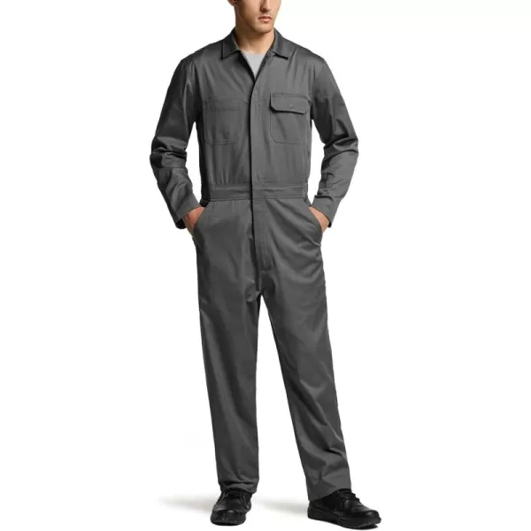 CQR Mens ZipFront Coverall Twill Stain ampamp Wrinkle Resistant Work Coverall Action Back Jumpsuit with Multi PocketsTwill Flap Long Sleeve Grey