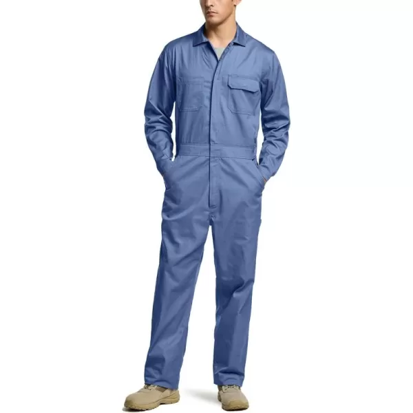 CQR Mens ZipFront Coverall Twill Stain ampamp Wrinkle Resistant Work Coverall Action Back Jumpsuit with Multi PocketsTwill Flap Long Sleeve Mid Blue