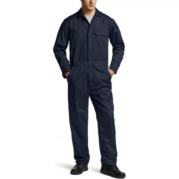 CQR Mens ZipFront Coverall Twill Stain ampamp Wrinkle Resistant Work Coverall Action Back Jumpsuit with Multi PocketsTwill Flap Long Sleeve Navy