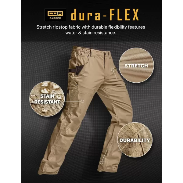 CQR Mens Flex Ripstop Work Pants Water Resistant Tactical Pants Outdoor Utility Operator EDC Cargo PantsDura Flex Pants Alamo Khaki