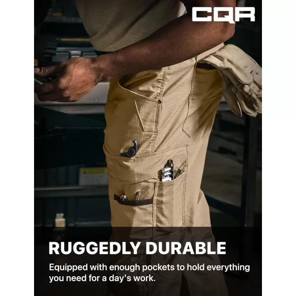 CQR Mens Flex Ripstop Work Pants Water Resistant Tactical Pants Outdoor Utility Operator EDC Cargo PantsDura Flex Pants Alamo Khaki