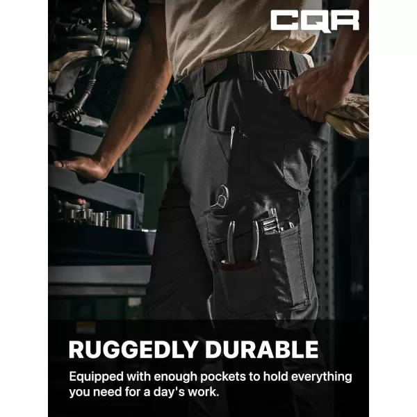 CQR Mens Flex Ripstop Work Pants Water Resistant Tactical Pants Outdoor Utility Operator EDC Cargo PantsDura Flex Pants Black