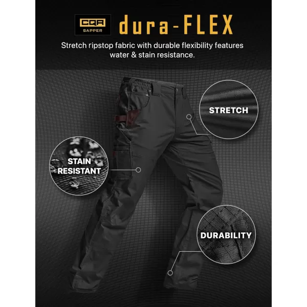 CQR Mens Flex Ripstop Work Pants Water Resistant Tactical Pants Outdoor Utility Operator EDC Cargo PantsDura Flex Pants Black