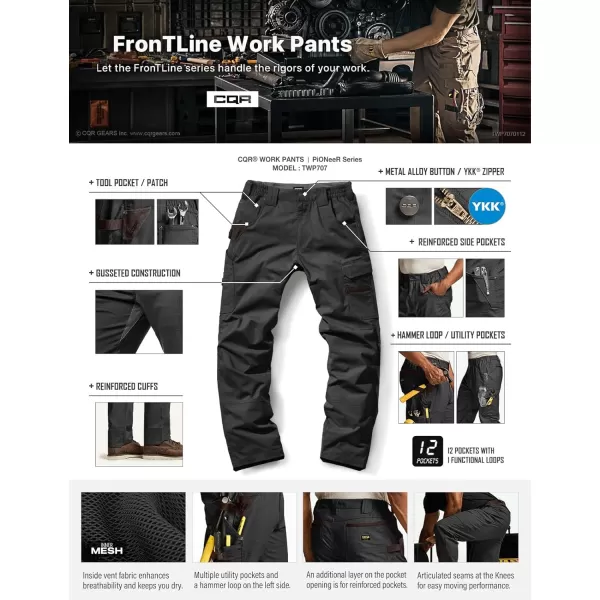 CQR Mens Flex Ripstop Work Pants Water Resistant Tactical Pants Outdoor Utility Operator EDC Cargo PantsDura Flex Pants Black