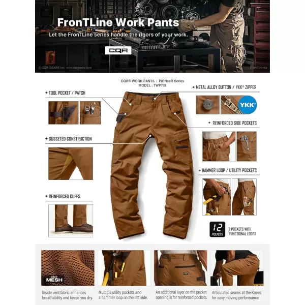 CQR Mens Flex Ripstop Work Pants Water Resistant Tactical Pants Outdoor Utility Operator EDC Cargo PantsDura Flex Pants Copper Brown