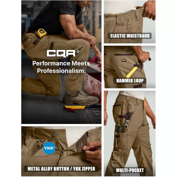 CQR Mens Flex Ripstop Work Pants Water Resistant Tactical Pants Outdoor Utility Operator EDC Cargo PantsDura Flex Pants Cougar