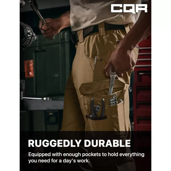 CQR Mens Flex Ripstop Work Pants Water Resistant Tactical Pants Outdoor Utility Operator EDC Cargo PantsDura Flex Pants Cougar