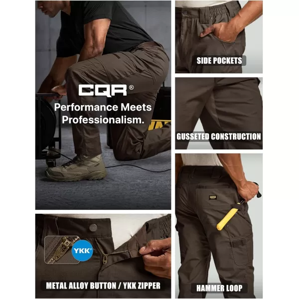 CQR Mens Flex Ripstop Work Pants Water Resistant Tactical Pants Outdoor Utility Operator EDC Cargo PantsDura Flex Pants Dark Brown