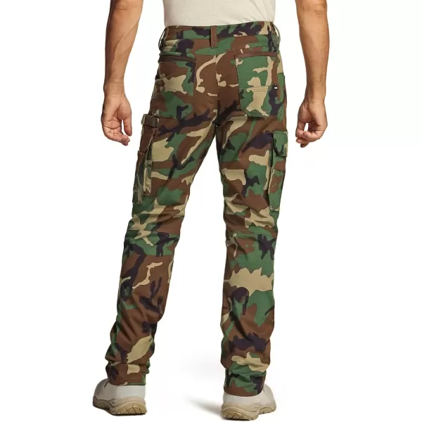 CQR Mens Flex Ripstop Work Pants Water Resistant Tactical Pants Outdoor Utility Operator EDC Cargo PantsDura Flex Print Woodland Olive