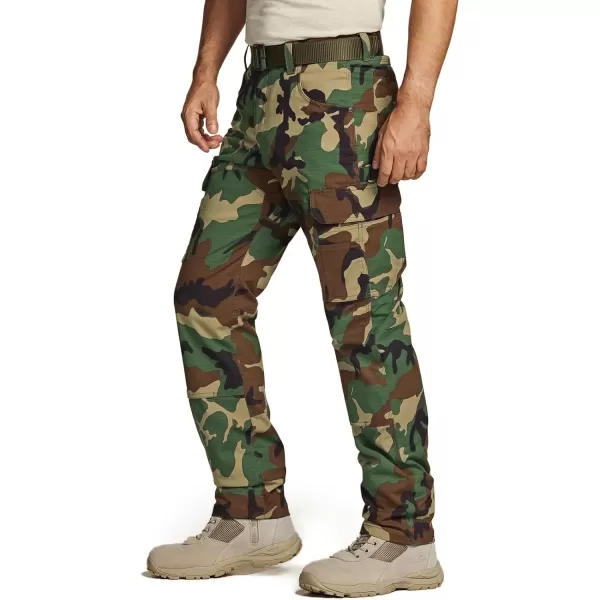 CQR Mens Flex Ripstop Work Pants Water Resistant Tactical Pants Outdoor Utility Operator EDC Cargo PantsDura Flex Print Woodland Olive