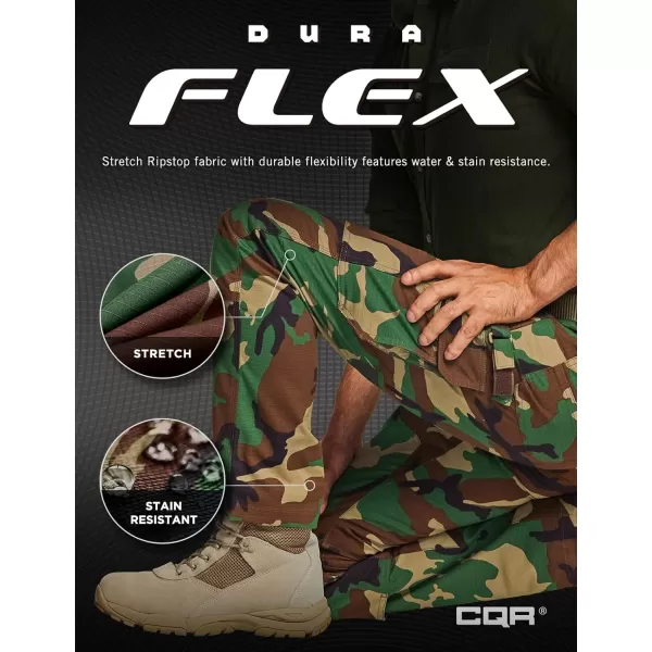 CQR Mens Flex Ripstop Work Pants Water Resistant Tactical Pants Outdoor Utility Operator EDC Cargo PantsDura Flex Print Woodland Olive