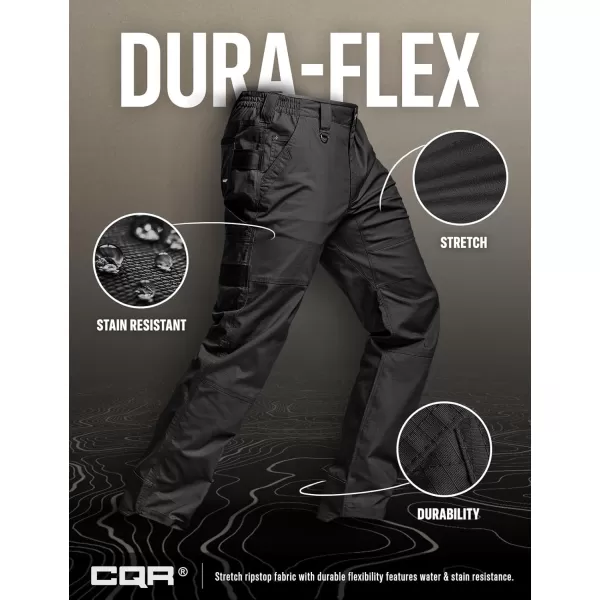 CQR Mens Flex Ripstop Work Pants Water Resistant Tactical Pants Outdoor Utility Operator EDC Cargo PantsLumber Black