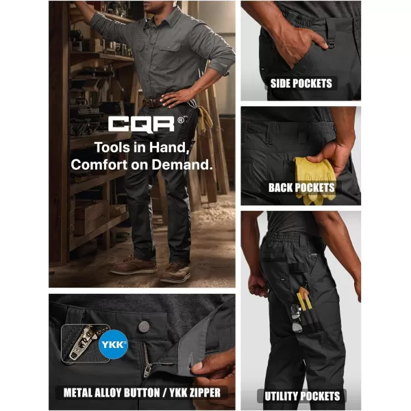 CQR Mens Flex Ripstop Work Pants Water Resistant Tactical Pants Outdoor Utility Operator EDC Cargo PantsLumber Black