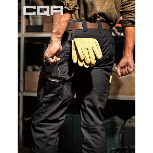 CQR Mens Flex Ripstop Work Pants Water Resistant Tactical Pants Outdoor Utility Operator EDC Cargo PantsLumber Black