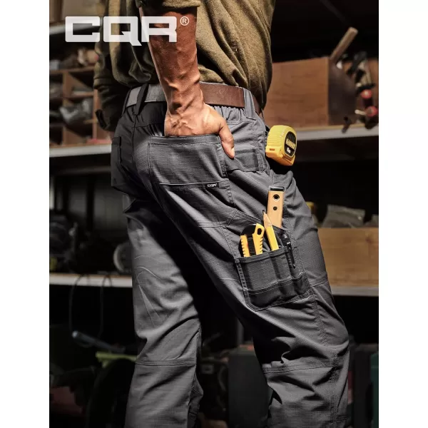 CQR Mens Flex Ripstop Work Pants Water Resistant Tactical Pants Outdoor Utility Operator EDC Cargo PantsLumber Charcoal