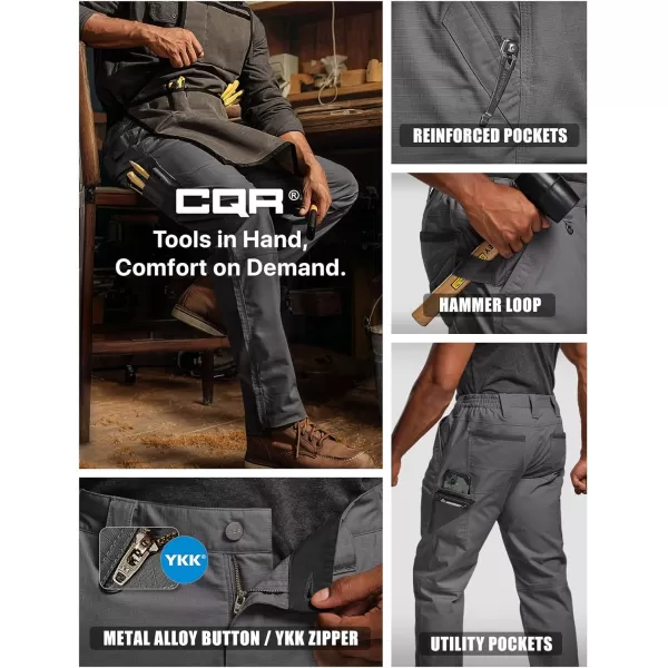 CQR Mens Flex Ripstop Work Pants Water Resistant Tactical Pants Outdoor Utility Operator EDC Cargo PantsLumber Charcoal