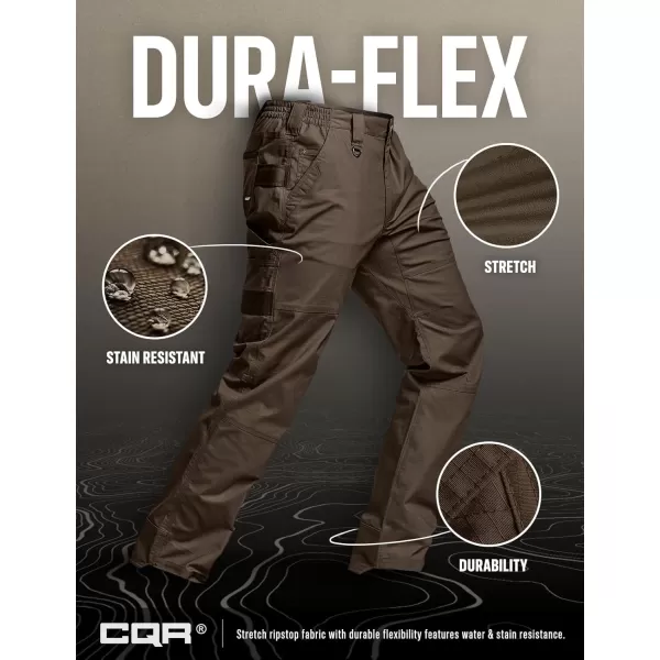 CQR Mens Flex Ripstop Work Pants Water Resistant Tactical Pants Outdoor Utility Operator EDC Cargo PantsLumber Dark Brown